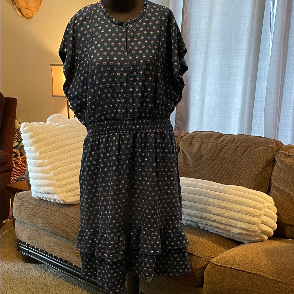 Draper James Smocked  Ruffled Floral Mid-Length Dress